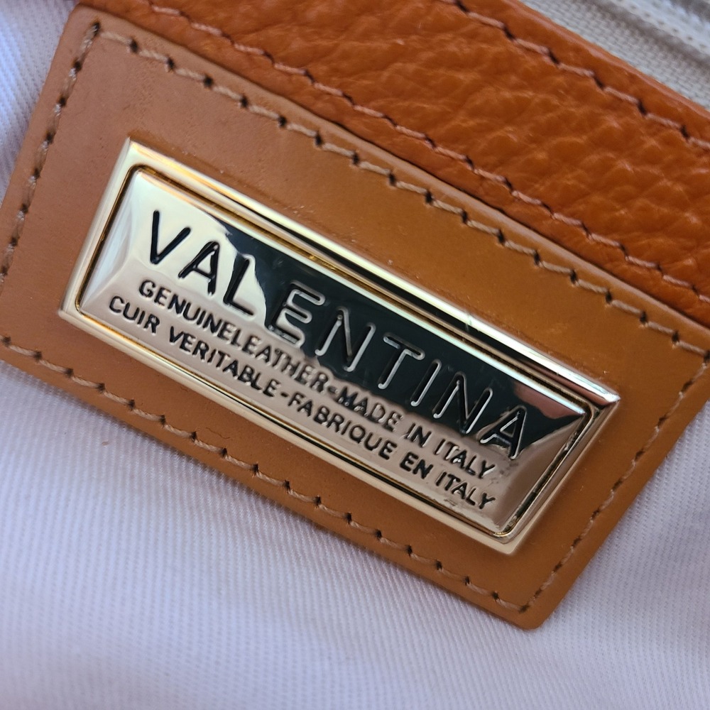 Valentina Italian Orange Pebbled Leather Shoulder Bag Classic Quiet Luxury Boho - Picture 6 of 15